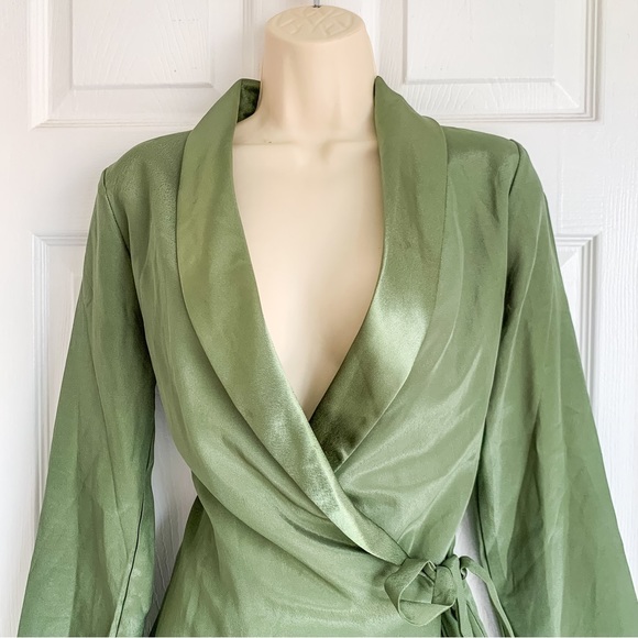 Satin Green Blazer Mini Wrap Dress - Picture 2 of 5